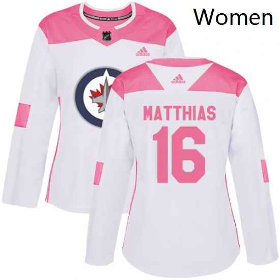 Womens Adidas Winnipeg Jets 16 Shawn Matthias Authentic WhitePink Fashion NHL Jersey